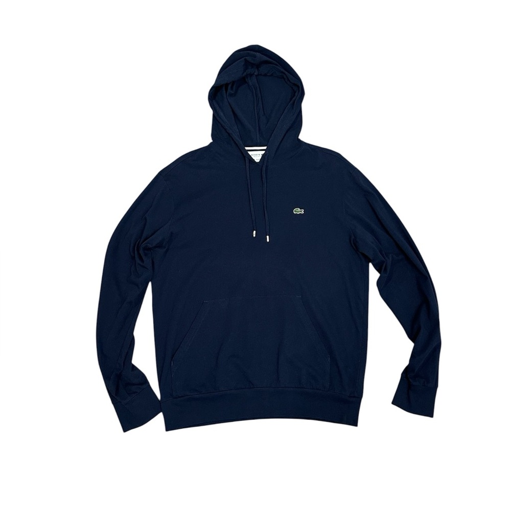Lacoste Navy Hooded Long Sleeve Tee Shirt Mens Large Croc Logo Cotton - Picture 2 of 8